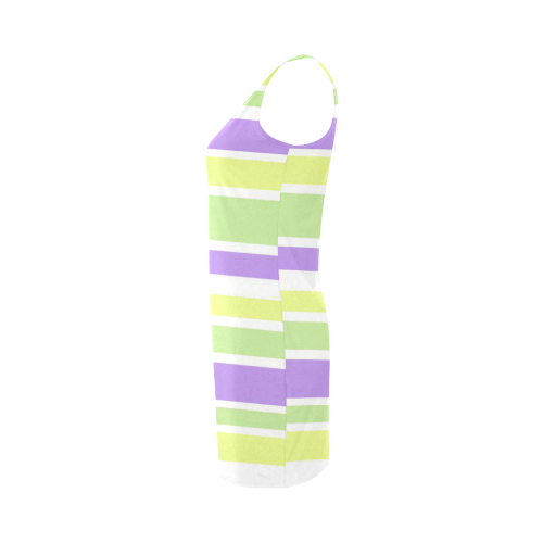 Yellow Green Purple Stripes Pattern Medea Vest Dress (Model D06)