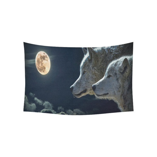 Wolven Love By The Light Of The Moon Cotton Linen Wall Tapestry 60"x 40"