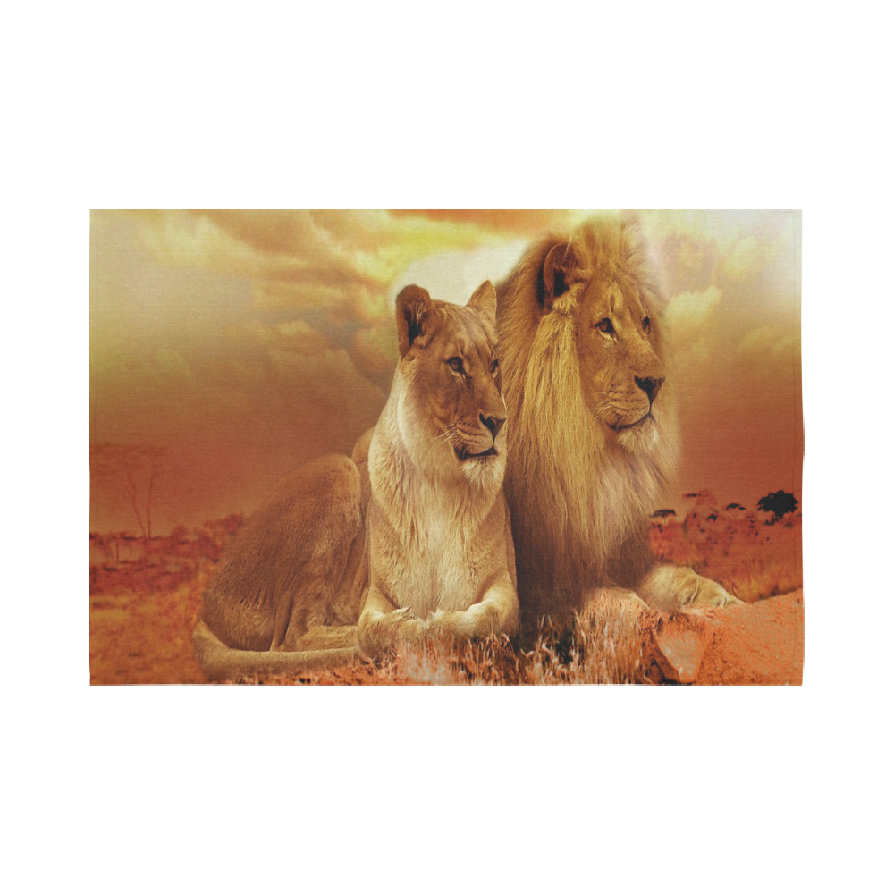 Lion Couple Sunset Fantasy Cotton Linen Wall Tapestry 90"x 60"
