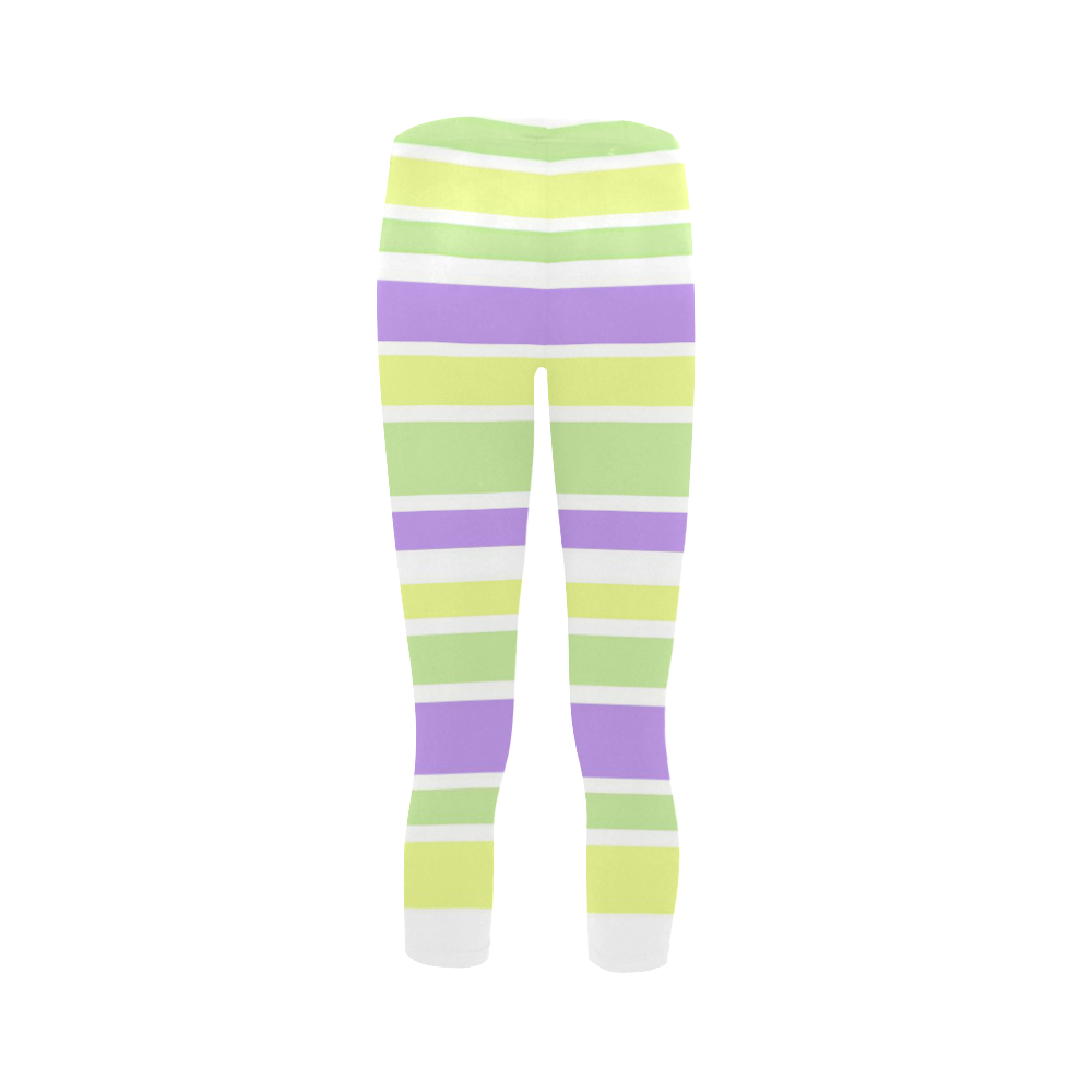 Yellow Green Purple Stripes Pattern Capri Legging (Model L02)