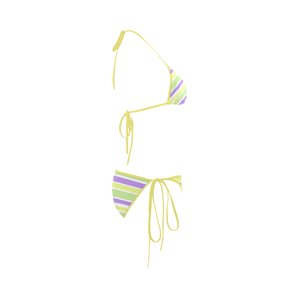 Yellow Green Purple Stripes Pattern Custom Bikini Swimsuit