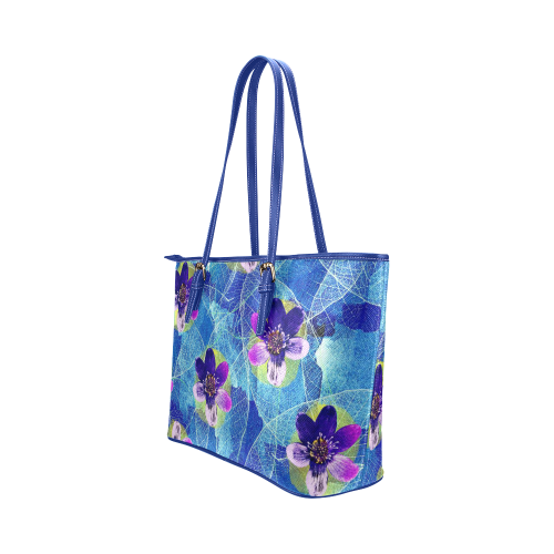 Purple Flowers Leather Tote Bag/Large (Model 1651)