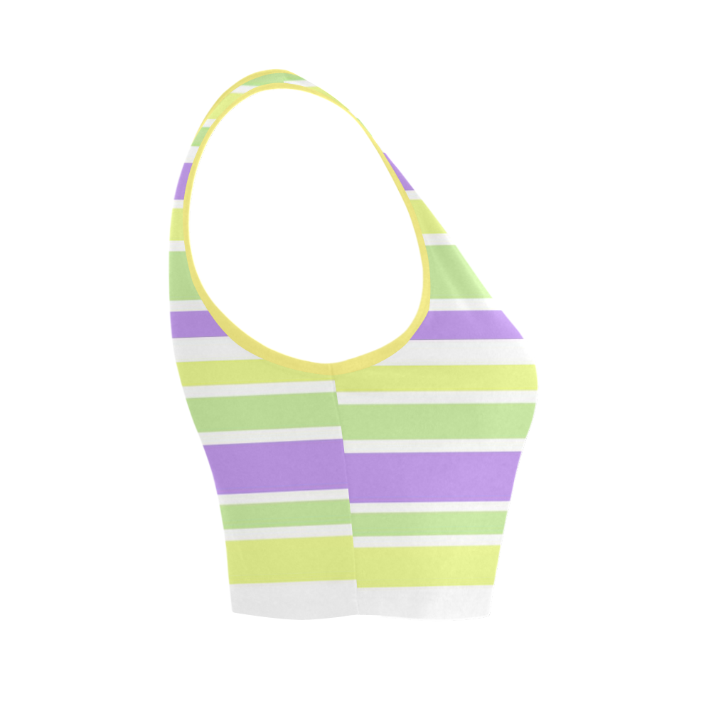 Yellow Green Purple Stripes Pattern Women's Crop Top (Model T42)