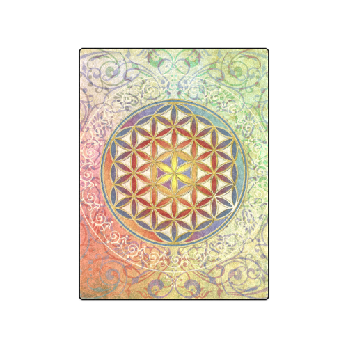 FLOWER OF LIFE vintage ornaments green red Blanket 50"x60"