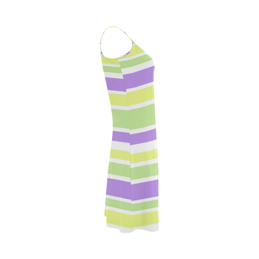 Yellow Green Purple Stripes Pattern Alcestis Slip Dress (Model D05)