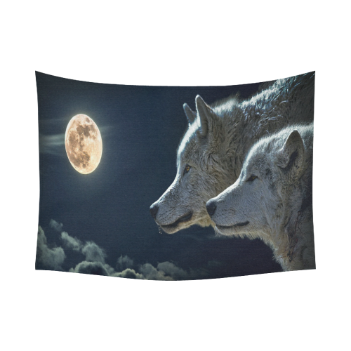 Wolven Love By The Light Of The Moon Cotton Linen Wall Tapestry 80"x 60"