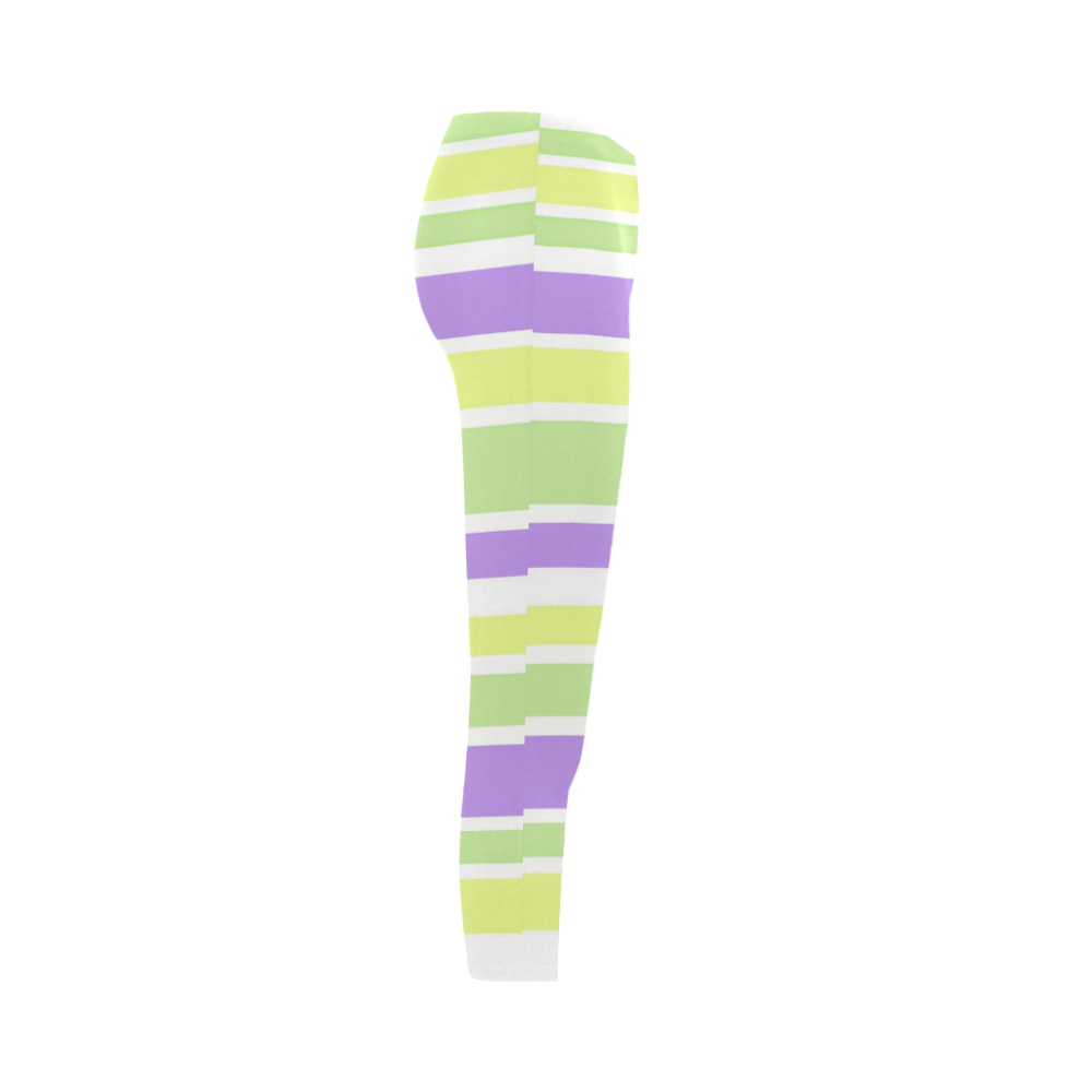 Yellow Green Purple Stripes Pattern Capri Legging (Model L02)