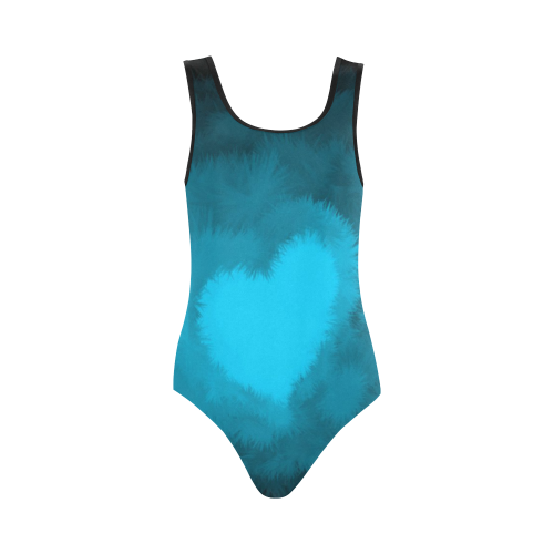Blue Fluffy Heart Vest One Piece Swimsuit (Model S04)