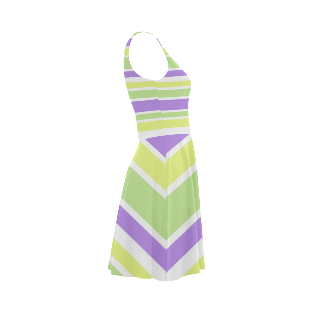 Yellow Green Purple Stripes Pattern Atalanta Sundress (Model D04)