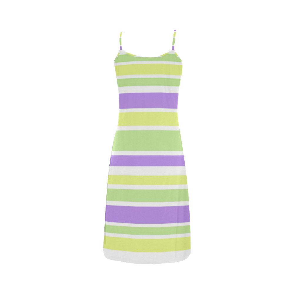 Yellow Green Purple Stripes Pattern Alcestis Slip Dress (Model D05)