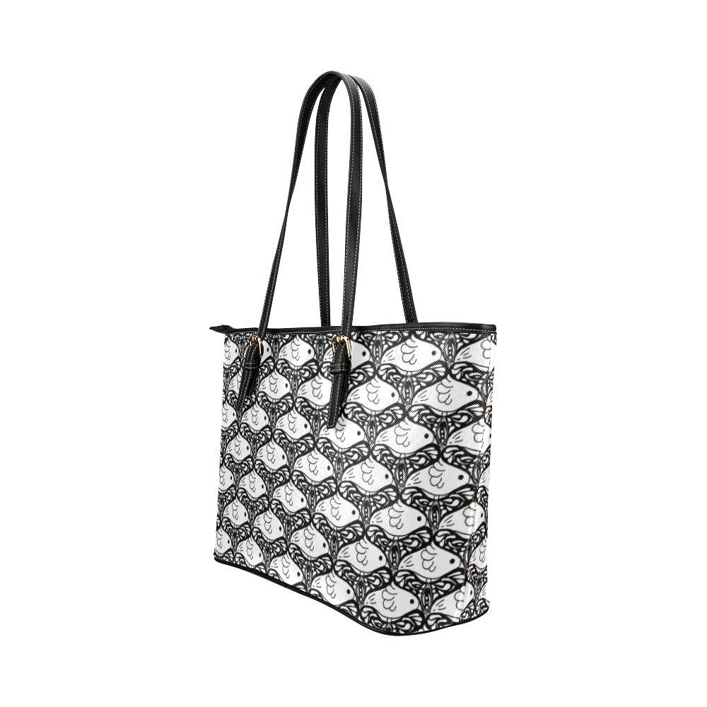 Bird and Butterfly Tessellation Leather Tote Bag/Large (Model 1651)