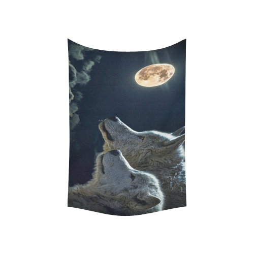 Wolven Love By The Light Of The Moon Cotton Linen Wall Tapestry 60"x 40"