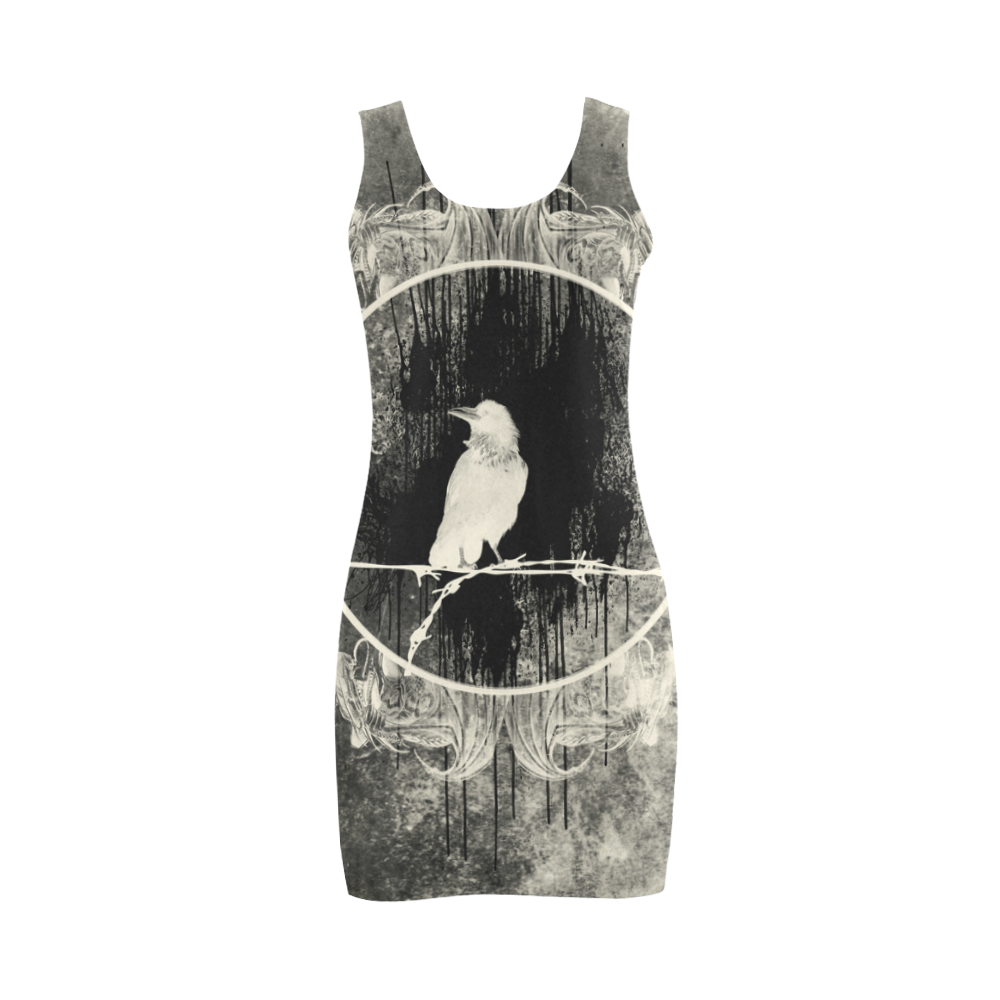 The crow with flowers, vintage design Medea Vest Dress (Model D06)