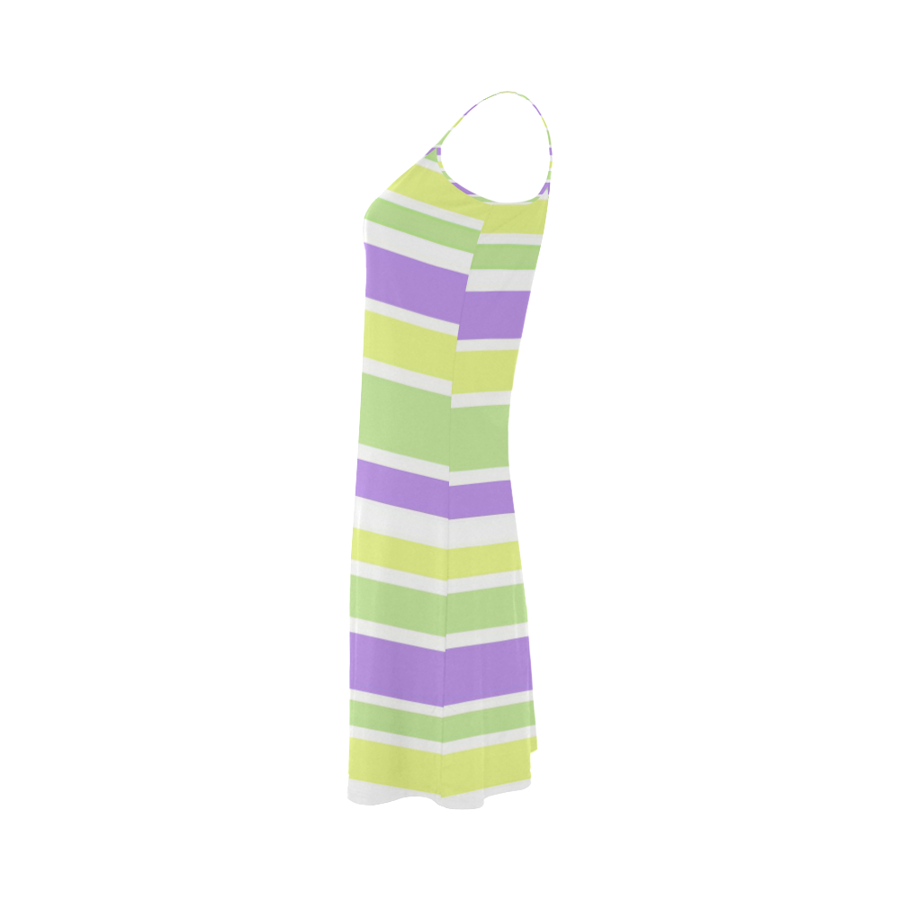 Yellow Green Purple Stripes Pattern Alcestis Slip Dress (Model D05)