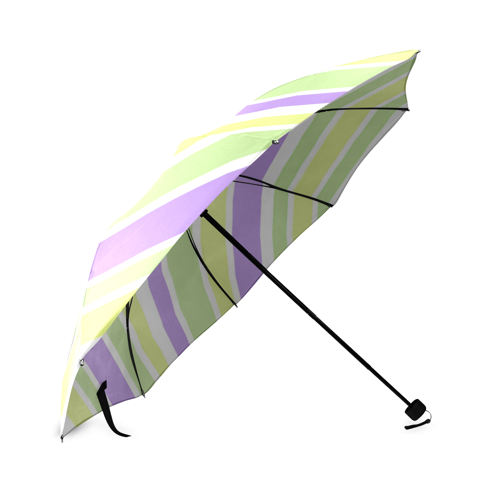 Yellow Green Purple Stripes Pattern Foldable Umbrella (Model U01)