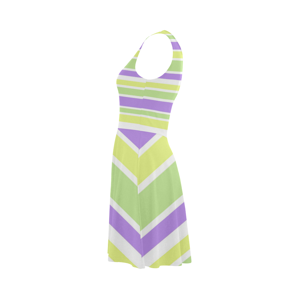 Yellow Green Purple Stripes Pattern Atalanta Sundress (Model D04)