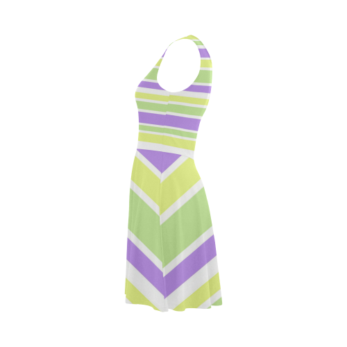 Yellow Green Purple Stripes Pattern Atalanta Sundress (Model D04)