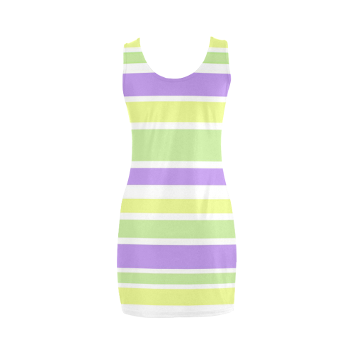 Yellow Green Purple Stripes Pattern Medea Vest Dress (Model D06)