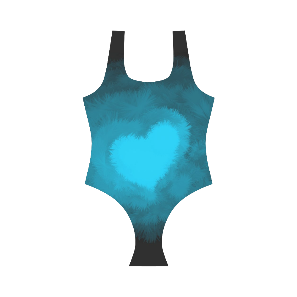 Blue Fluffy Heart Vest One Piece Swimsuit (Model S04)