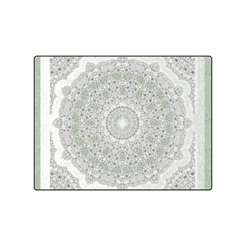 Kaleidoscope Fractal Mandala Frame Grey Green Blanket 50"x60"