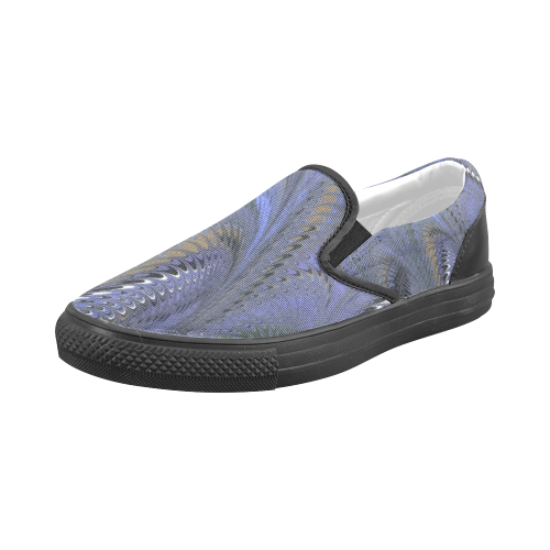 Retro Marbleized Waves Blue Men's Slip-on Canvas Shoes (Model 019)