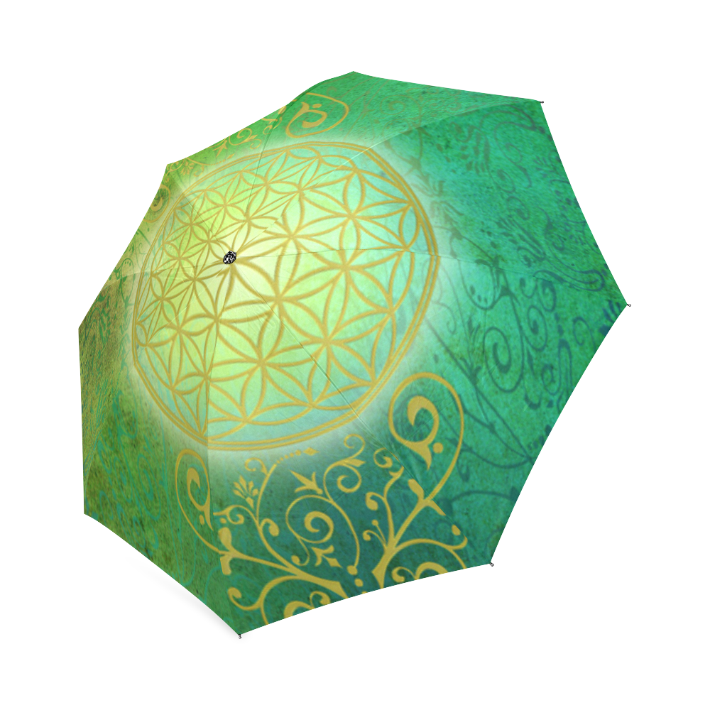 Symbol FLOWER OF LIFE vintage gold green Foldable Umbrella (Model U01)