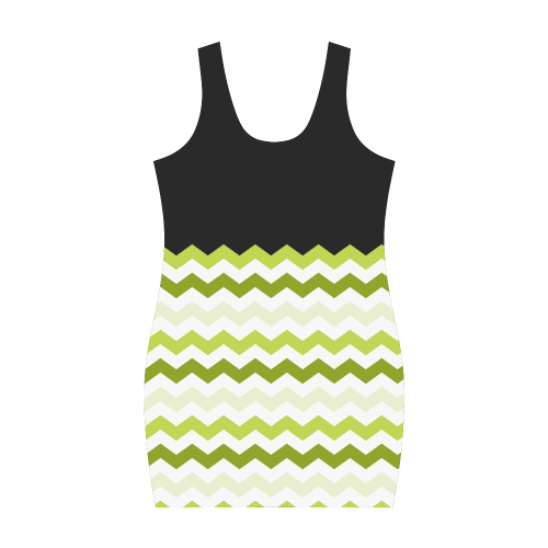 Lemon Green White Black Zig Zag Trendy Chevron Medea Vest Dress (Model D06)