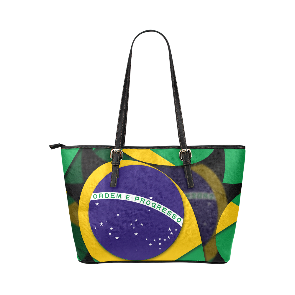 The Flag of Brazil Leather Tote Bag/Large (Model 1651)