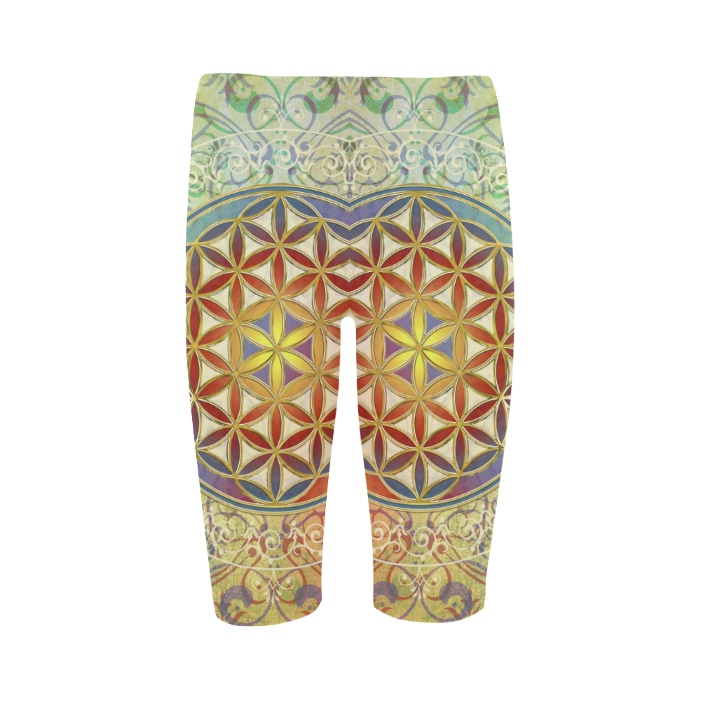 FLOWER OF LIFE vintage ornaments green red Hestia Cropped Leggings (Model L03)