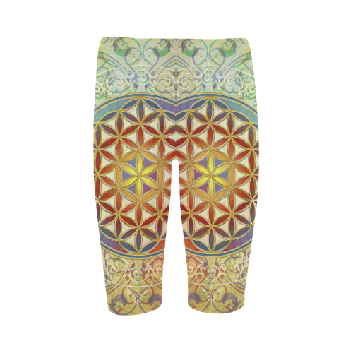 FLOWER OF LIFE vintage ornaments green red Hestia Cropped Leggings (Model L03)