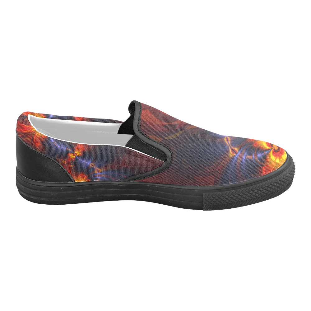 Butterfly Eyes, Abstract Violet Gold Wings Men's Unusual Slip-on Canvas Shoes (Model 019)