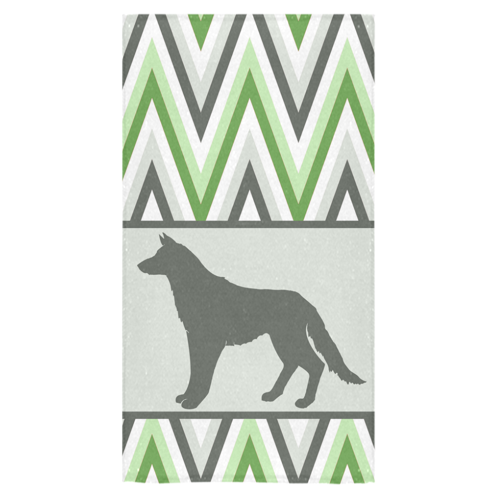 Green Dark Grey Chevron Pattern Dog Bath Towel 30"x56"