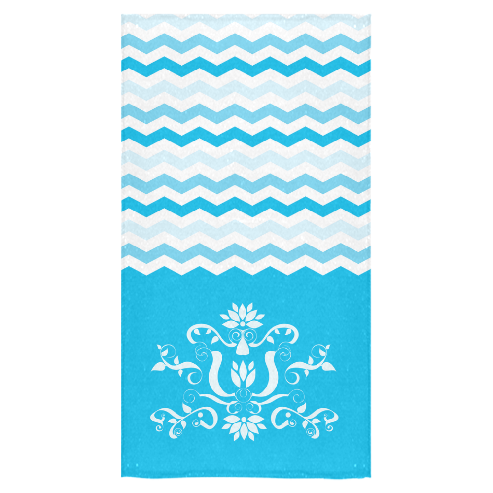 Blue White Chevron Pattern Zig Zag Ornament Bath Towel 30"x56"