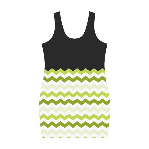 Lemon Green White Black Zig Zag Trendy Chevron Medea Vest Dress (Model D06)