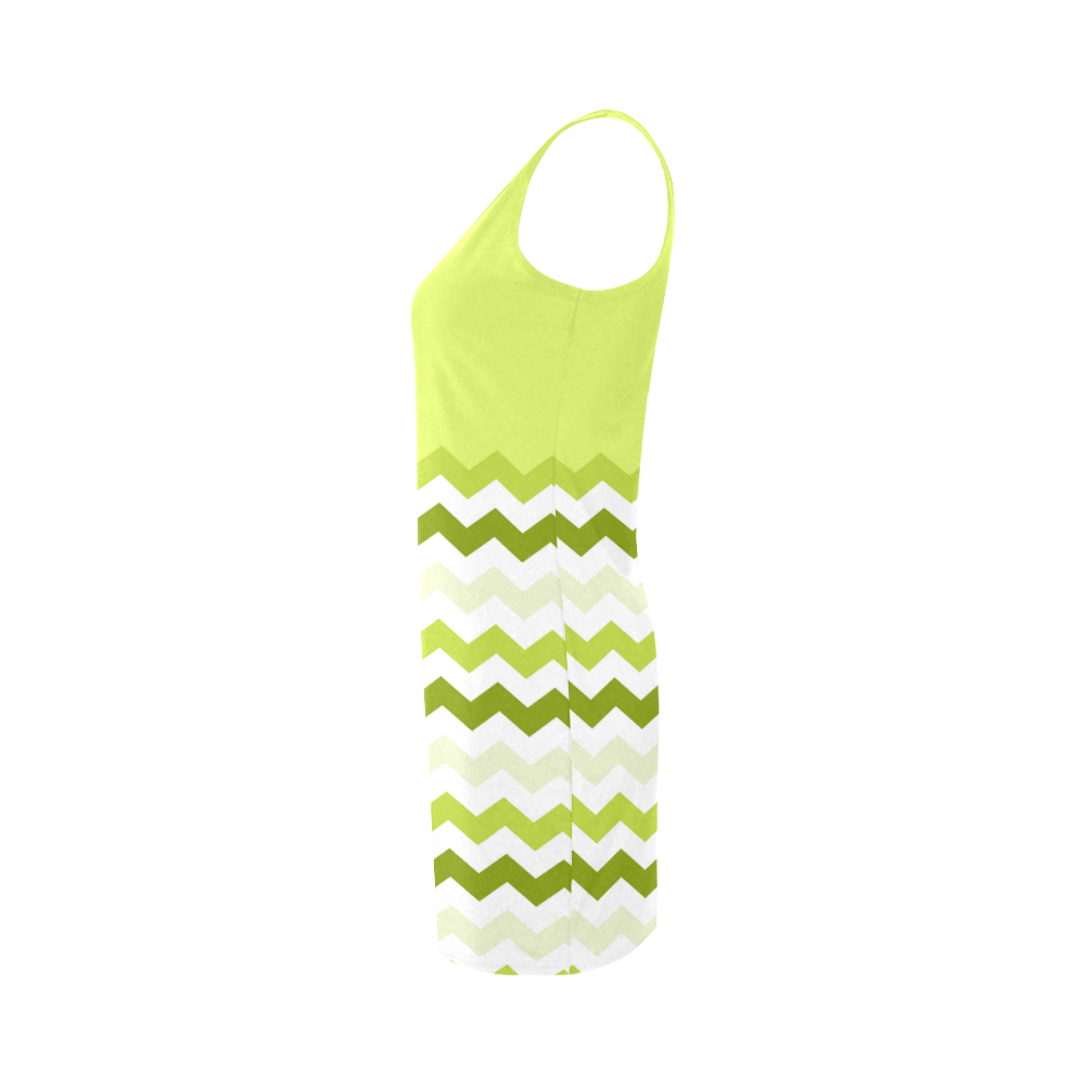 Lemon Green White Zig Zag Trendy Chevron Medea Vest Dress (Model D06)