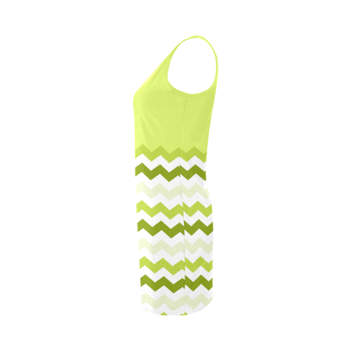 Lemon Green White Zig Zag Trendy Chevron Medea Vest Dress (Model D06)