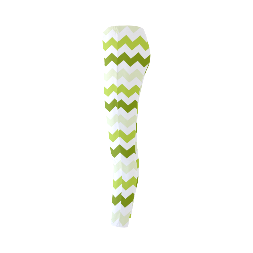 Green Lemon White Zig Zag Pattern modern Chevron Cassandra Women's Leggings (Model L01)