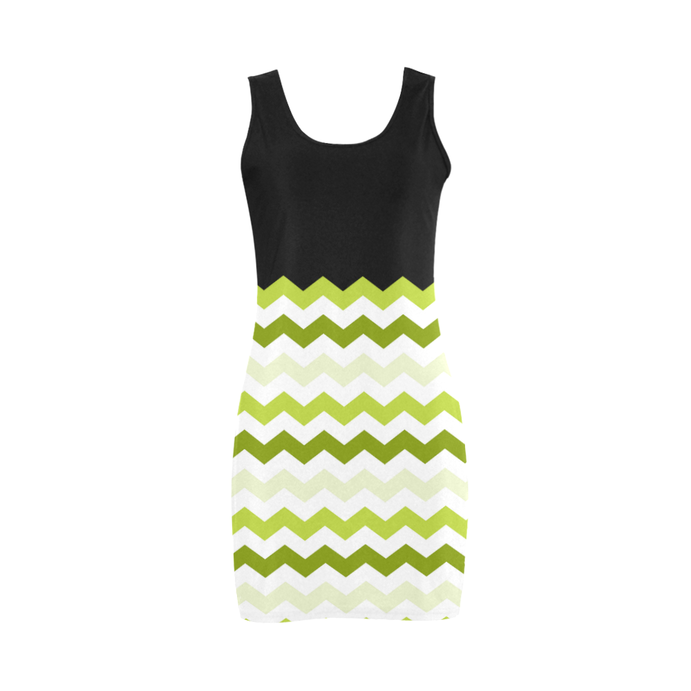 Lemon Green White Black Zig Zag Trendy Chevron Medea Vest Dress (Model D06)