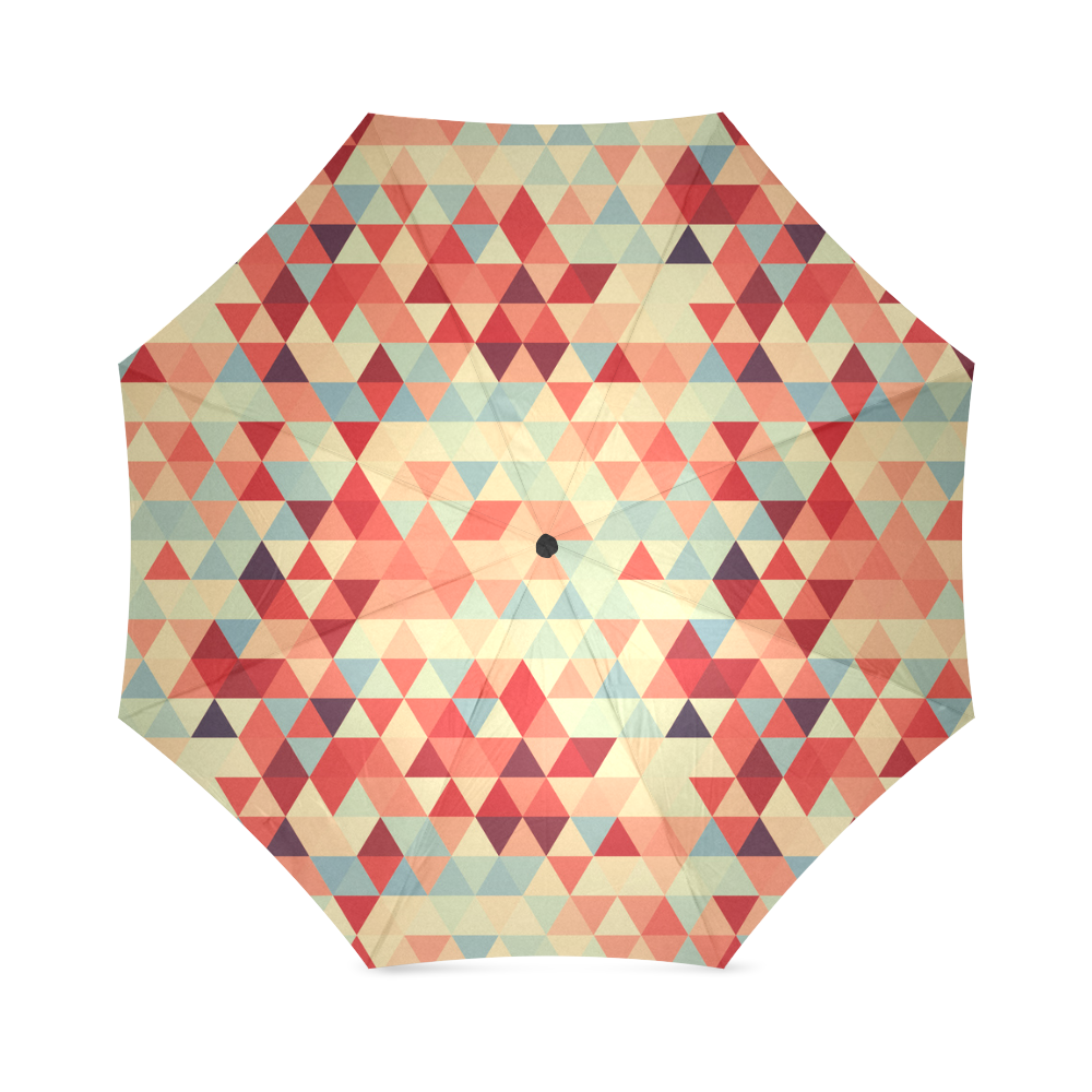 Modern Hipster TRINAGLES pattern red blue beige Foldable Umbrella (Model U01)