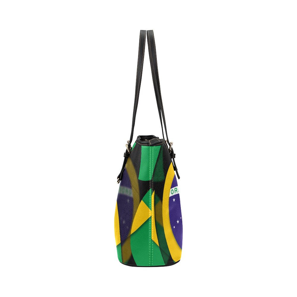 The Flag of Brazil Leather Tote Bag/Large (Model 1651)