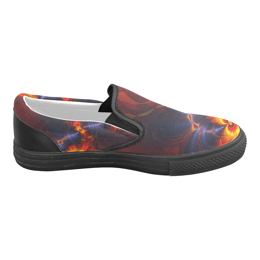 Butterfly Eyes, Abstract Violet Gold Wings Men's Slip-on Canvas Shoes (Model 019)