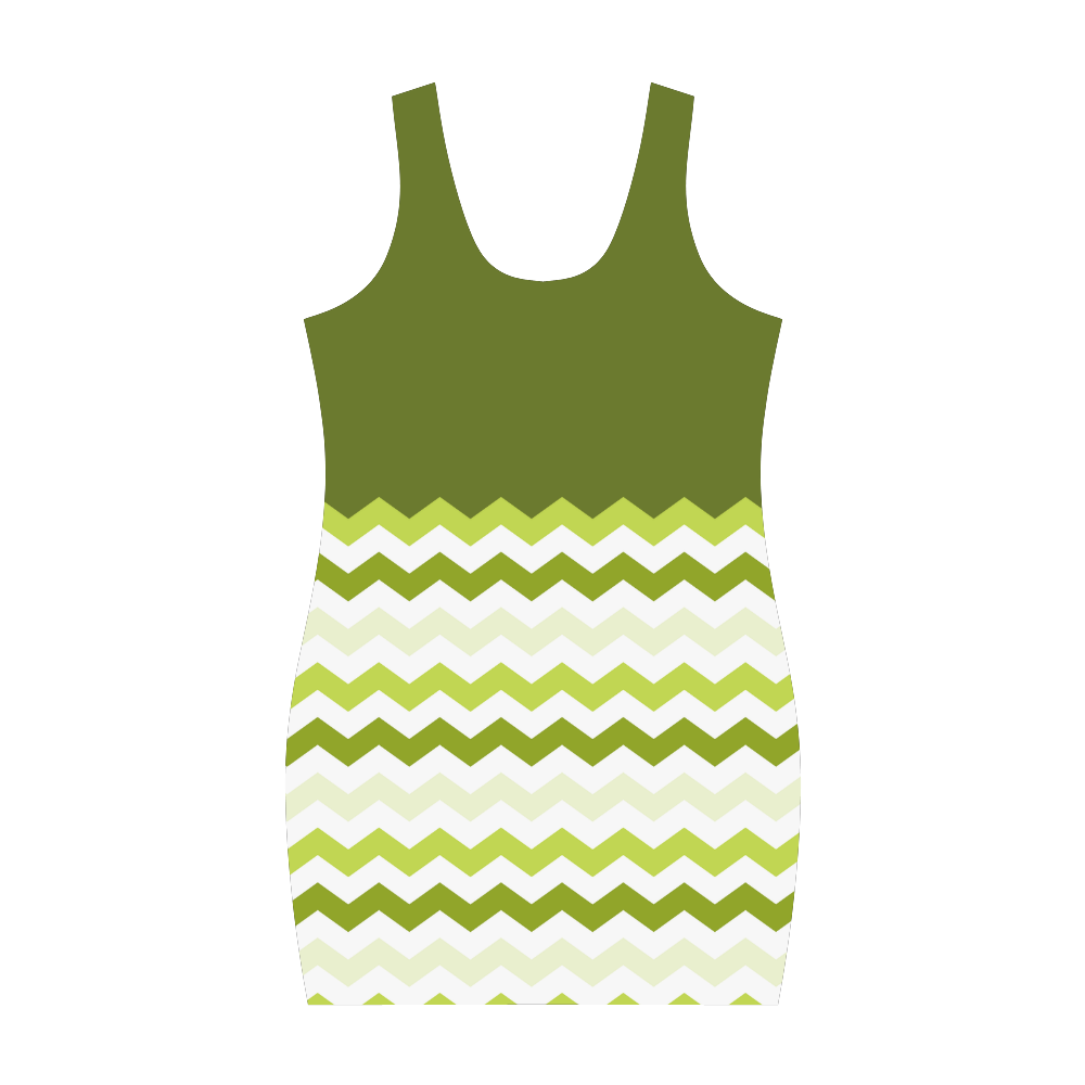 Lemon Green Dark Green White Zig Zag Trendy Chevron Medea Vest Dress (Model D06)