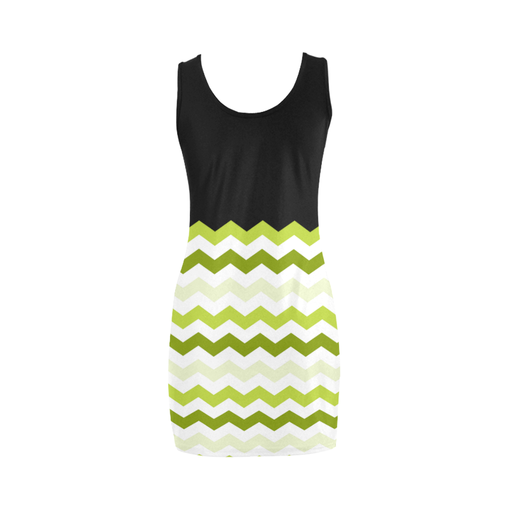 Lemon Green White Black Zig Zag Trendy Chevron Medea Vest Dress (Model D06)