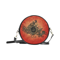 Decorative design, red and black Round Sling Bag (Model 1647)