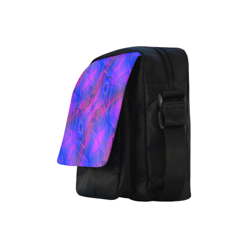 Purple and Blue Abstract Fractal on Black Crossbody Nylon Bags (Model 1633)