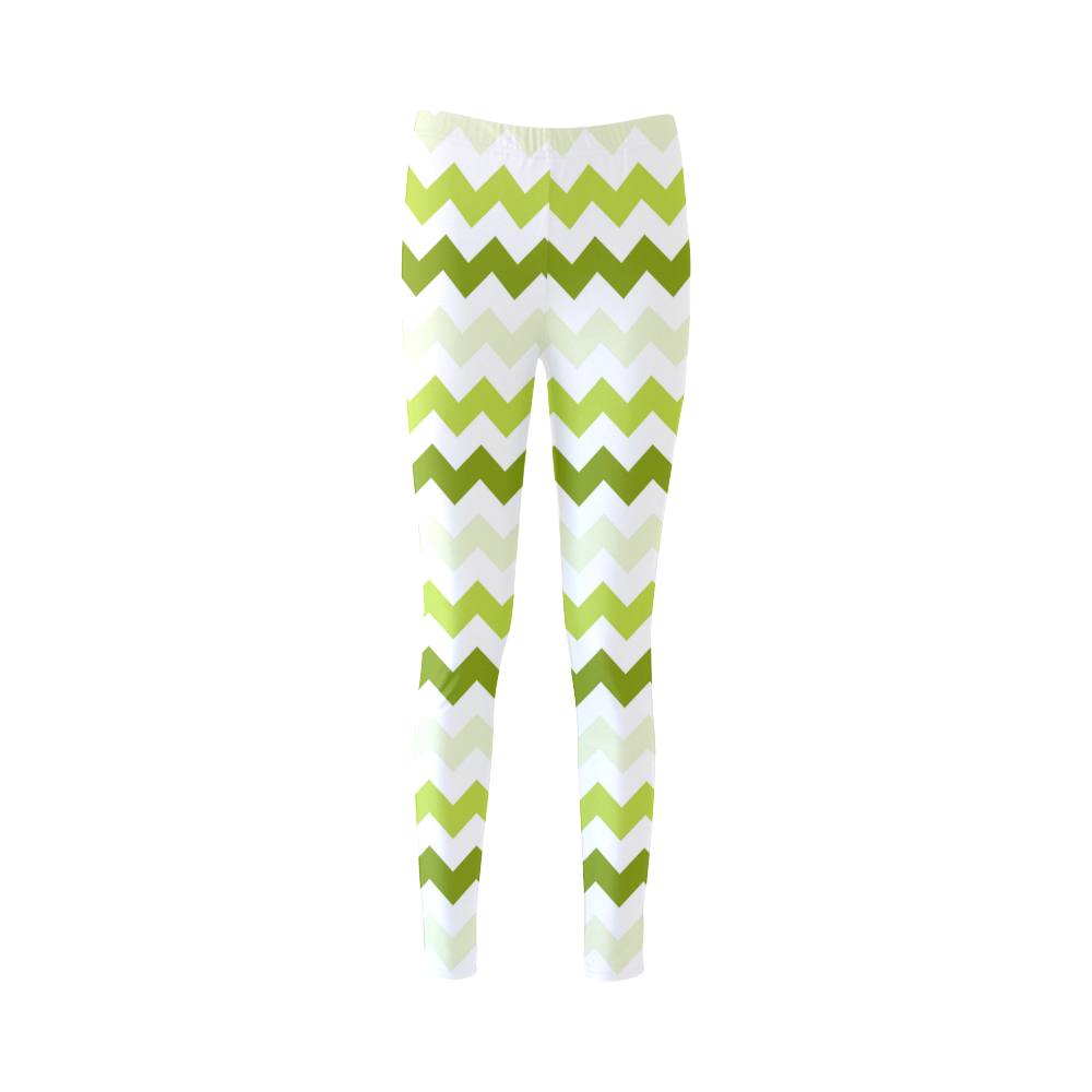 Green Lemon White Zig Zag Pattern modern Chevron Cassandra Women's Leggings (Model L01)