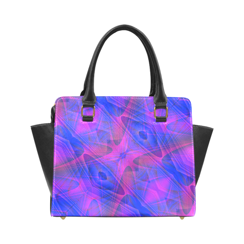 Blue and Purple Abstract Pattern Rivet Shoulder Handbag (Model 1645)