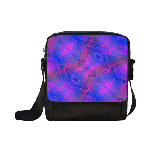 Purple and Blue Abstract Fractal on Black Crossbody Nylon Bags (Model 1633)