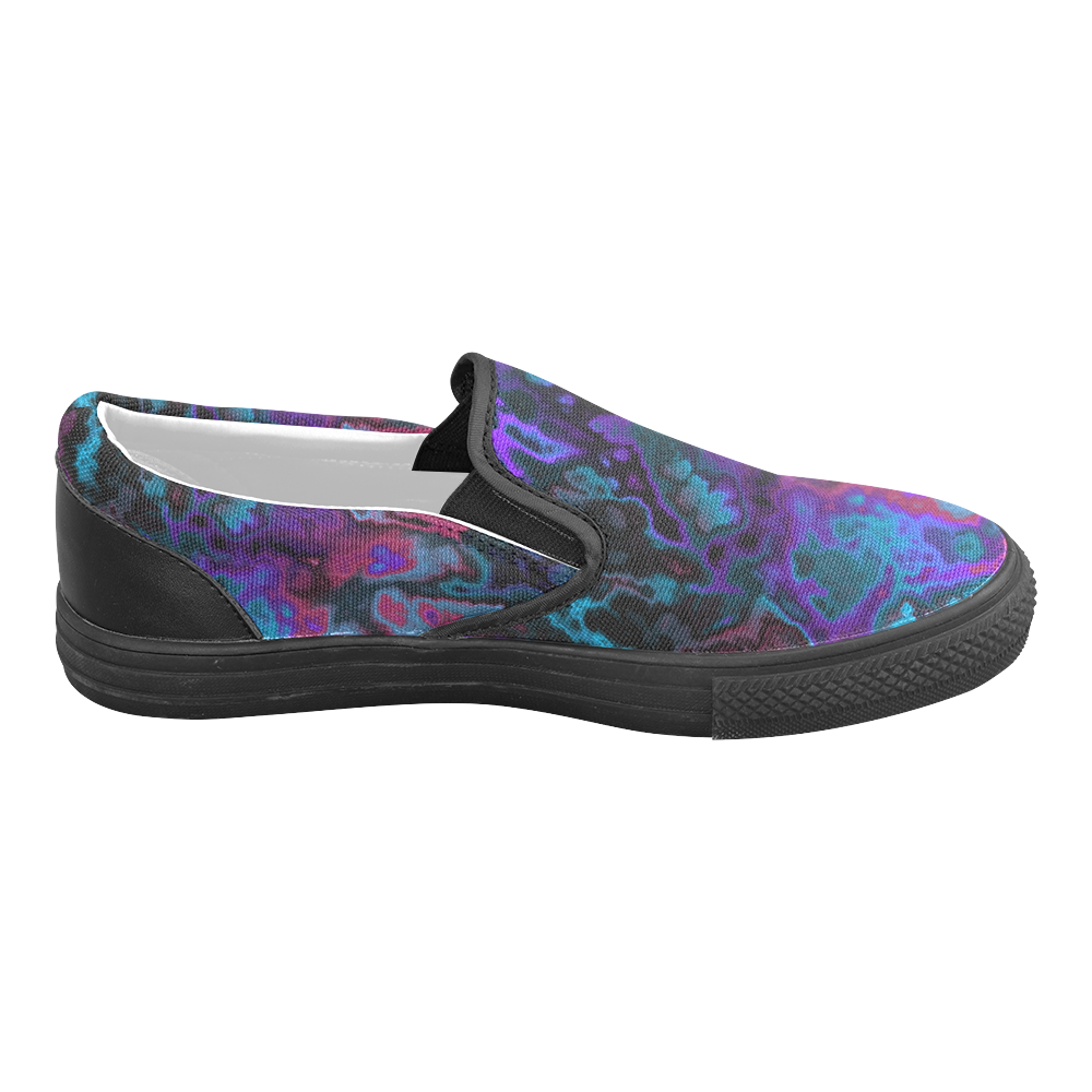 black blue pink purple abstract Women's Unusual Slip-on Canvas Shoes (Model 019)