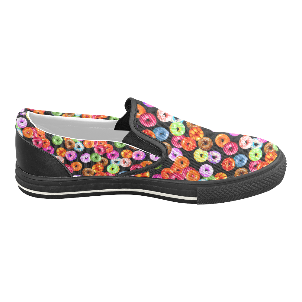 Colorful Yummy DONUTS pattern Men's Unusual Slip-on Canvas Shoes (Model 019)